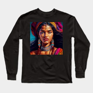 Desi lady  portrait . Beautiful Indian Lady. Long Sleeve T-Shirt